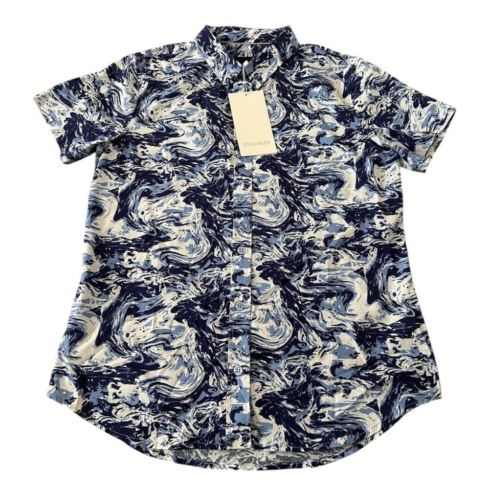 Wildfang Essential Short Sleeve Button Up Shirt Abstract Swirl Print Large NWT